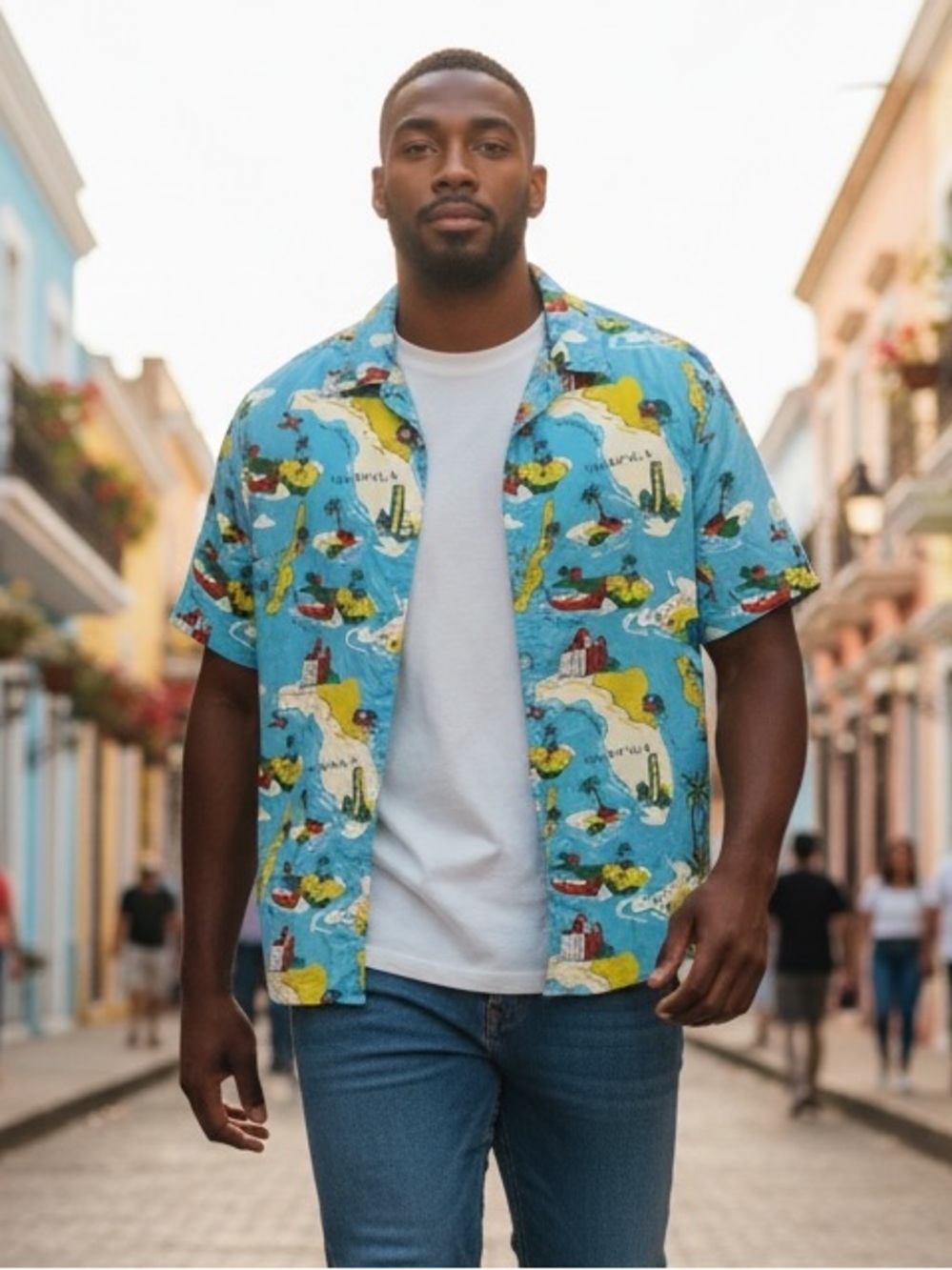 Primark Thailand print button down shirt m